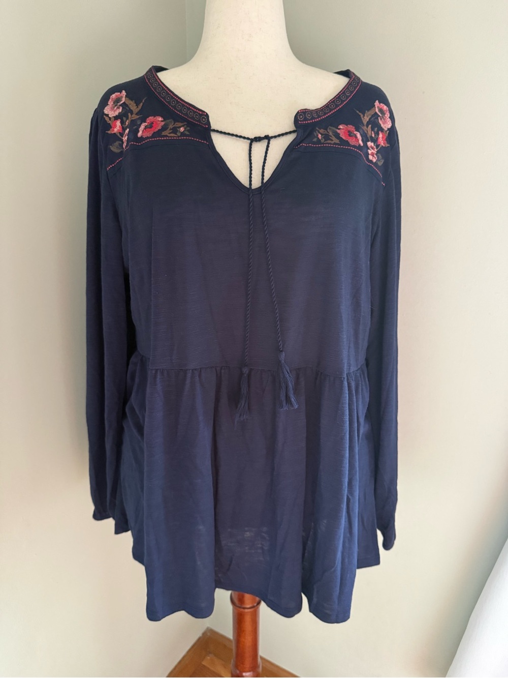 torrid Navy Floral-Embroidered Peasant Tunic